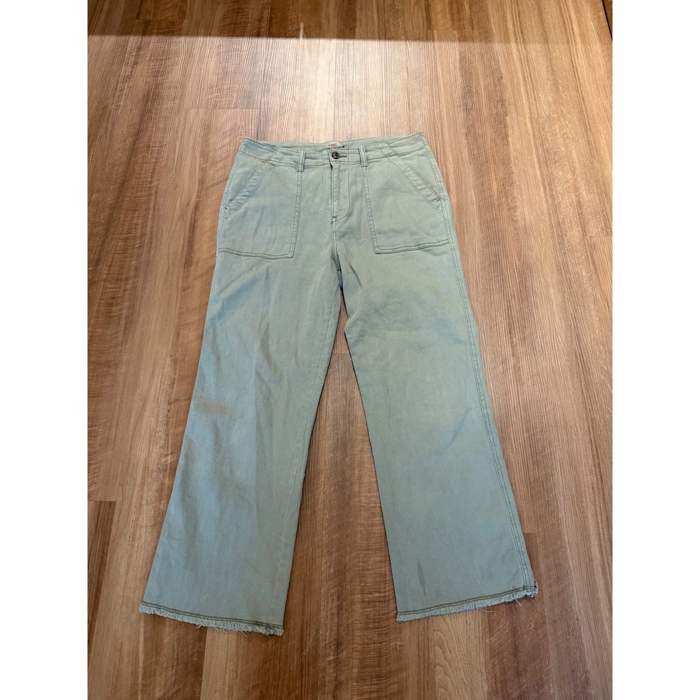 Faherty Utility Pants Womens 30 Sage Green Organic Cotton Wide Leg Fray Hem
